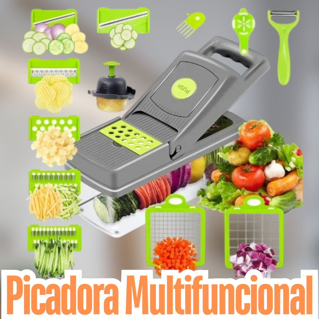 PICADORA MULTIFUNCIONAL 8 EN 1_ ¡CORTA, RALLA Y REBANA EN MINUTOS!