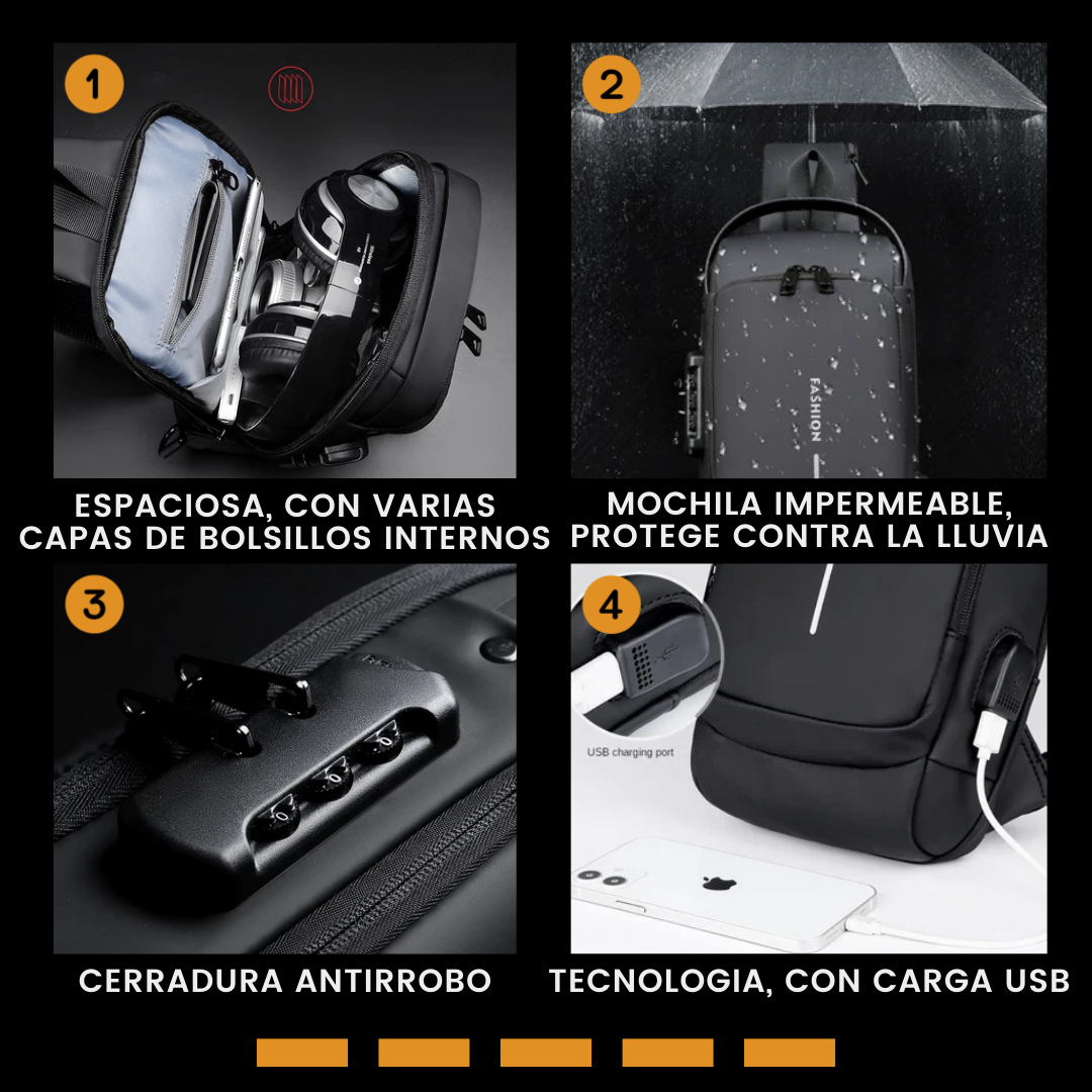 MOCHILA IMPERMEABLE ANTIRROBO CON USB