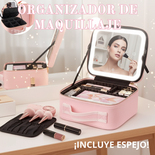 ORGANIZADOR DE MAQUILLAJE + ESPEJO LED