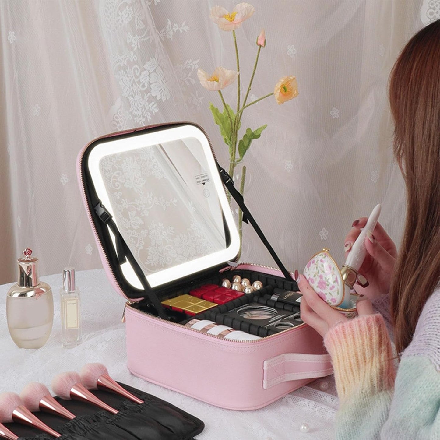 ORGANIZADOR DE MAQUILLAJE + ESPEJO LED
